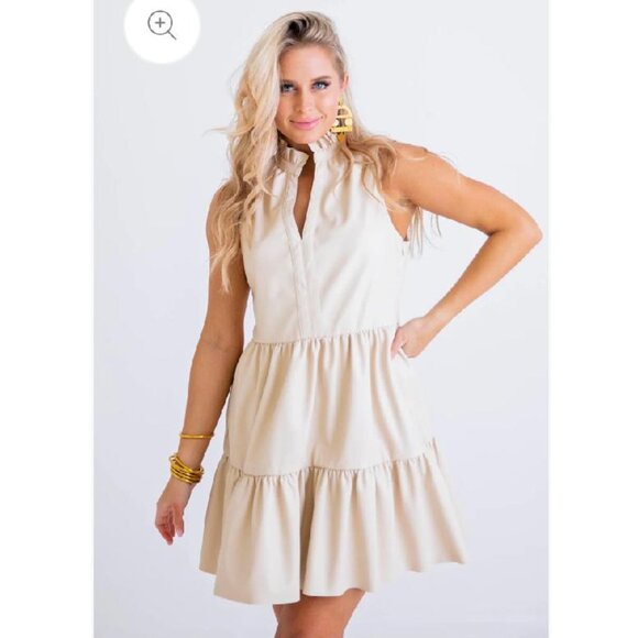 KARLIE Ivory Pleather Tier Sleeveless Dress (Size MEDIUM) - Picture 2 of 9